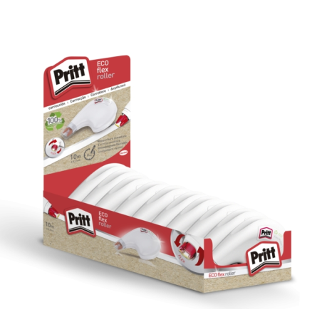 LOT de 10 Présentoir à rouleaux Pritt Eco Flex 4,2 mm x 10 m - Ruban recyclable - Corrections précises - Application ergonomique