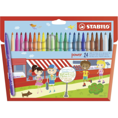 Pack Stabilo Power avec 24 feutres de couleur - Pointe moyenne 2 mm - Encre lavable - Capuchon ventilé - Couleurs assorties