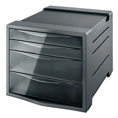 Commode 4 tiroirs Esselte Intego - 2 tailles de tiroirs - Glissement fluide - Base en caoutchouc antidérapante - Gris