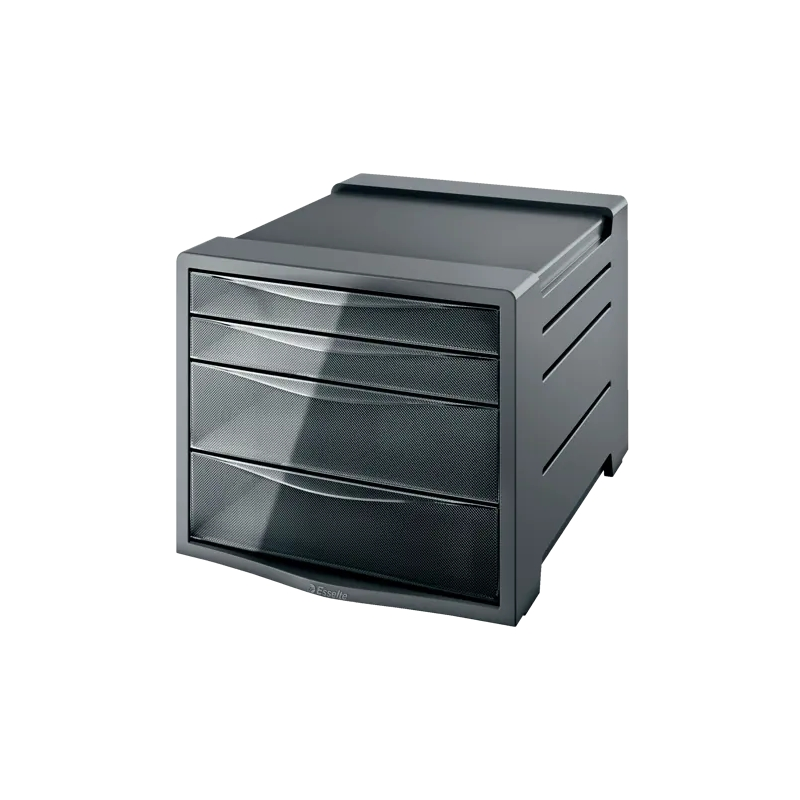 Commode 4 tiroirs Esselte Intego - 2 tailles de tiroirs - Glissement fluide - Base en caoutchouc antidérapante - Gris