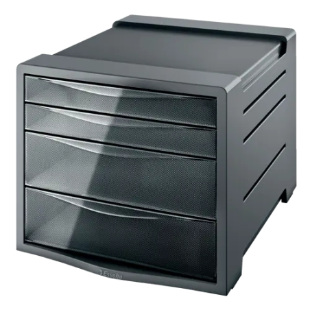 Commode 4 tiroirs Esselte Intego - 2 tailles de tiroirs - Glissement fluide - Base en caoutchouc antidérapante - Gris