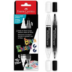 Faber-Castell Shake & Paint Black Edition Lot de 2 marqueurs acryliques à double pointe - Pointes rondes de 1 mm et 3 mm - Encre