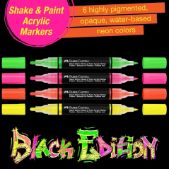 Faber-Castell Shake & Paint Black Edition Pack de 4 marqueurs acryliques à double pointe - Pointes rondes 1 mm et 3 mm - Encre a