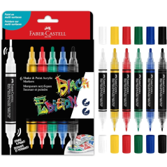 Faber-Castell Shake & Paint Black Edition Lot de 6 marqueurs acryliques à double pointe - Pointes rondes 1 mm et 3 mm - Encre ac