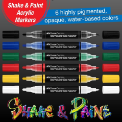Faber-Castell Shake & Paint Black Edition Lot de 6 marqueurs acryliques à double pointe - Pointes rondes 1 mm et 3 mm - Encre ac