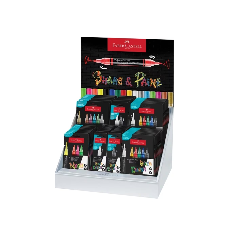 Coffret Faber-Castell Shake & Paint Black Edition avec 36 étuis assortis de marqueurs acryliques à double pointe - Pointes ronde