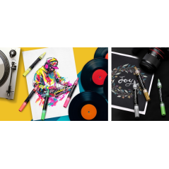 Coffret Faber-Castell Shake & Paint Black Edition avec 36 étuis assortis de marqueurs acryliques à double pointe - Pointes ronde