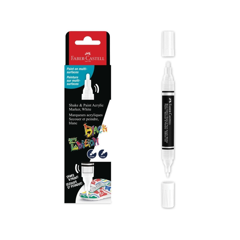 Marqueur acrylique Faber-Castell Shake & Paint Black Edition, double pointe – Pointes rondes 1 mm et 3 mm – Encre acrylique à ba