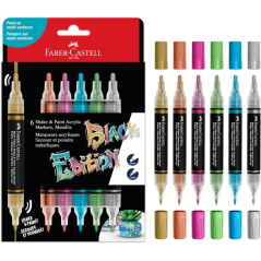 Faber-Castell Shake & Paint Black Edition Pack de 6 marqueurs acryliques à double pointe - Pointes rondes 1 mm et 3 mm - Encre a