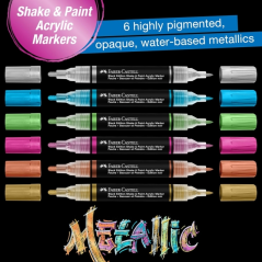 Faber-Castell Shake & Paint Black Edition Pack de 6 marqueurs acryliques à double pointe - Pointes rondes 1 mm et 3 mm - Encre a