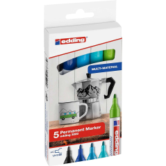 Edding 3000 Pack de 5 Feutres Permanents Cool Colors - Pointe Ronde 1,5 mm - Trait entre 1,5 et 3 mm - Rechargeable - Séchage Ra