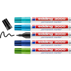 Edding 3000 Pack de 5 Feutres Permanents Cool Colors - Pointe Ronde 1,5 mm - Trait entre 1,5 et 3 mm - Rechargeable - Séchage Ra