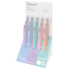 Coffret Pelikan Jazz avec 15 stylos rétractables - Pointe de 1 mm - Mécanisme à rotation - Recharge bleue 337M - Couleurs pastel