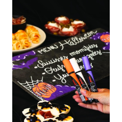 Lot de 4 marqueurs à craie liquide Uni-ball Chalk Colors Halloween - Pointe conique 1,8-2,5 mm - Effaçable à l'eau - Résistant à