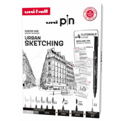 Pack Uni-ball Uni Pin Urban Sketching de 8 marqueurs calibrés 0.1, 0.3, 0.5, Brush et CS3 + 1 porte-mine Shalaku S + 4 tutoriels