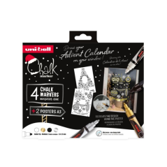 Lot de 4 marqueurs à craie liquide Uni-ball Chalk Scandinavian Colors + affiches - Pointe conique 1,8-2,5 mm - Effaçable à l'eau