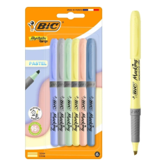 Lot de 6 surligneurs Bic Grip Pastel aux couleurs pastel fluorescentes - Pointe biseautée - Largeur de trait entre 1,60 et 3,30