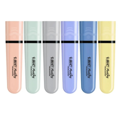 Lot de 6 marqueurs fluorescents Bic Marking Highlighter Flat Pastel Minéral - Pointe biseautée - Largeur de trait de 1,20 à 4,60
