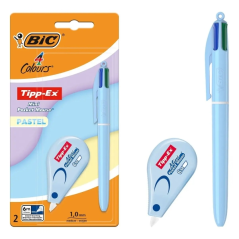 Coffret Bic Pastel 4 Couleurs avec 1 stylo bille rétractable en 4 couleurs + correcteur liquide Tipp-Ex Mini Pocket Mouse Pastel