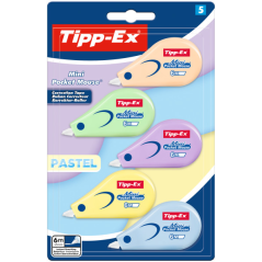 Lot de 5 rubans correcteurs Tipp-Ex Mini Pocket Mouse Pastel (5 mm x 6 m) - Résistants - Écriture instantanée