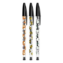 LOT de 20 Stylo bille Bic Cristal Decor Kawaii - Corps transparent avec décoration Kawaii - Pointe ronde de 1 mm - Largeur de tr