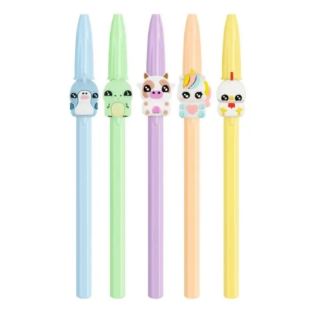 Lot de 5 stylos à bille Bic Cristal Pastel Figurines - Corps opaque aux couleurs pastel avec motifs d'animaux - Pointe ronde de