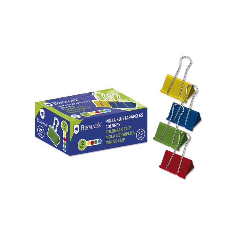 Lot de 12 trombones métalliques Bismark de 25 mm - Lame pliante - Couleurs assorties