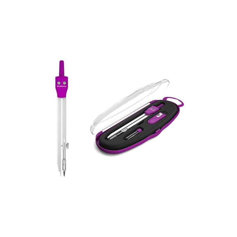 Erichkrause Lot de 4 Compas Métalliques Ensemble d'Instruments Scolaires 135mm - Rayon Maximum 21 cm - Comprend Aiguiseur et Min