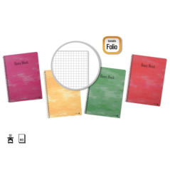 Lot de 10 cahiers à spirales dorés, 80 feuilles, 60 g/m², quadrillé, format folio, couverture plastifiée standard, couleurs asso