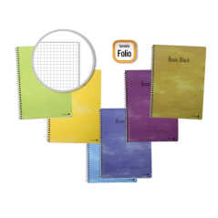 Lot de 10 cahiers à spirales dorés, 80 feuilles, 60 g/m², quadrillé, format folio, couverture plastifiée standard, couleurs asso
