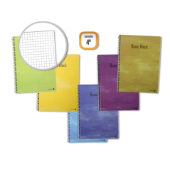 Lot de 10 cahiers à spirales dorés, 80 feuilles, 60 g/m², quadrillage 4°, couverture plastifiée standard, couleurs assorties