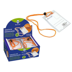 Bismark Porte-nom Vertical avec Cordon - Remplacement Rapide de l'Etiquette - Carte Incluse - Couleur Orange, Transparent