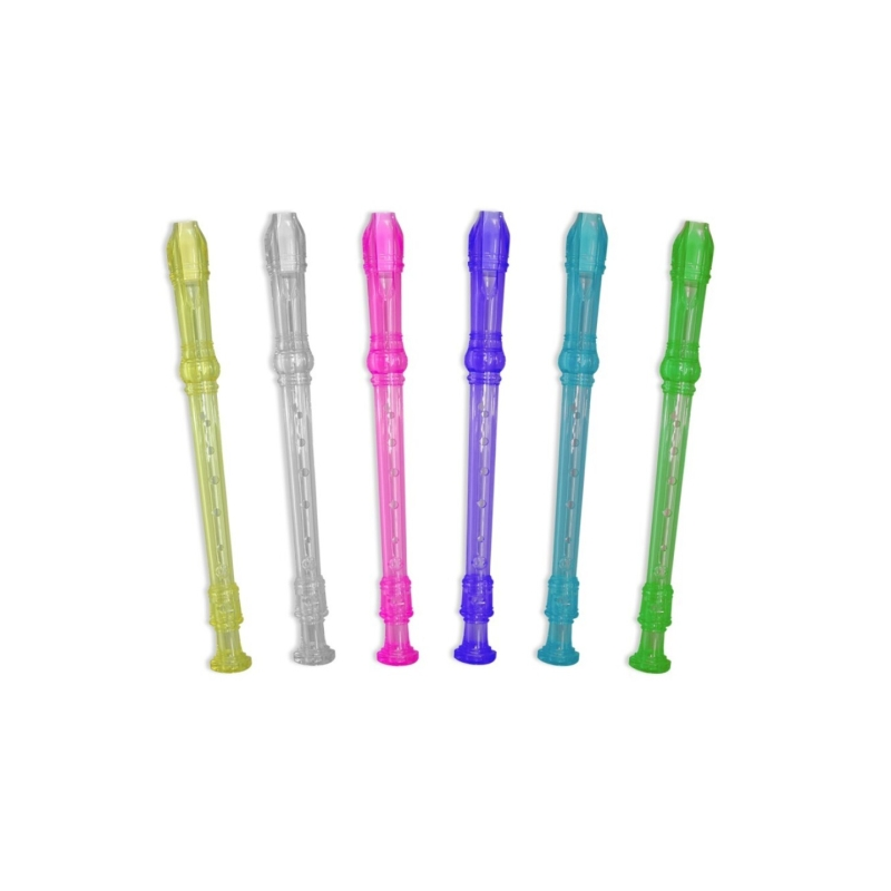 LOT de 12 Flûte à bec transparente et colorée - En plastique - Idéale pour les petits - 6 couleurs assorties