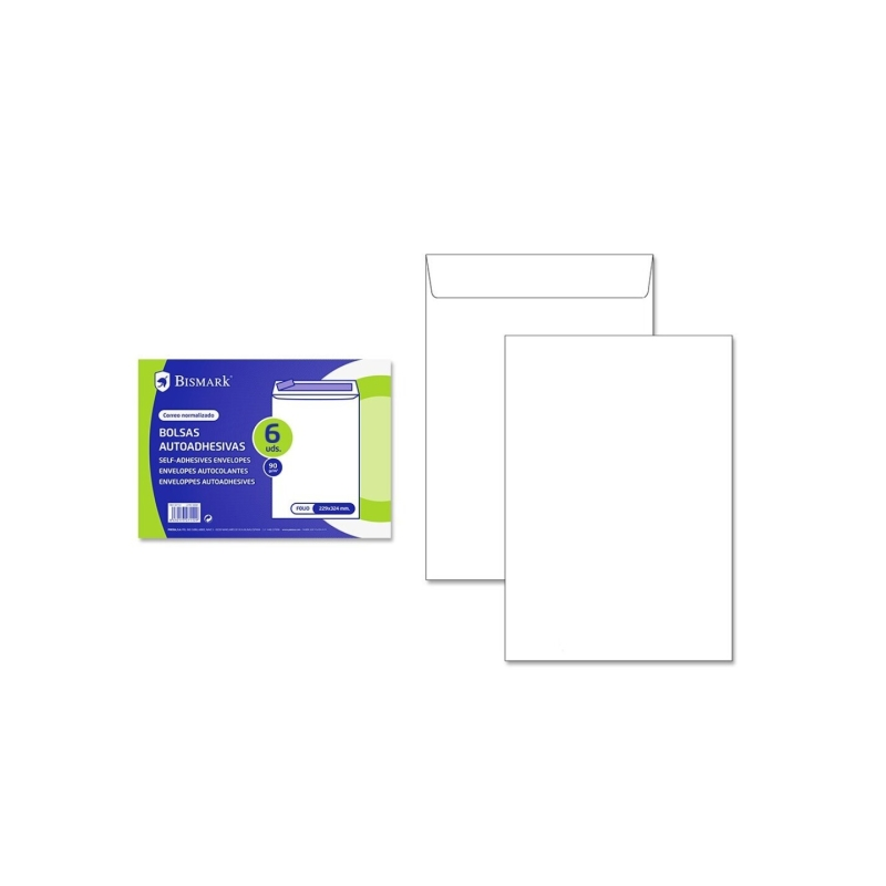 Bismark Pack de 6 Enveloppes Papier 90gr - Dimensions 184x261mm - Fermeture Autocollante - Couleur Blanc