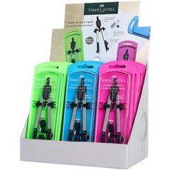 Faber-Castell Expositor de 15 Compases de Ajuste con Tornillo Central - Articulaciones en ambos Brazos - Adaptador Universal - B