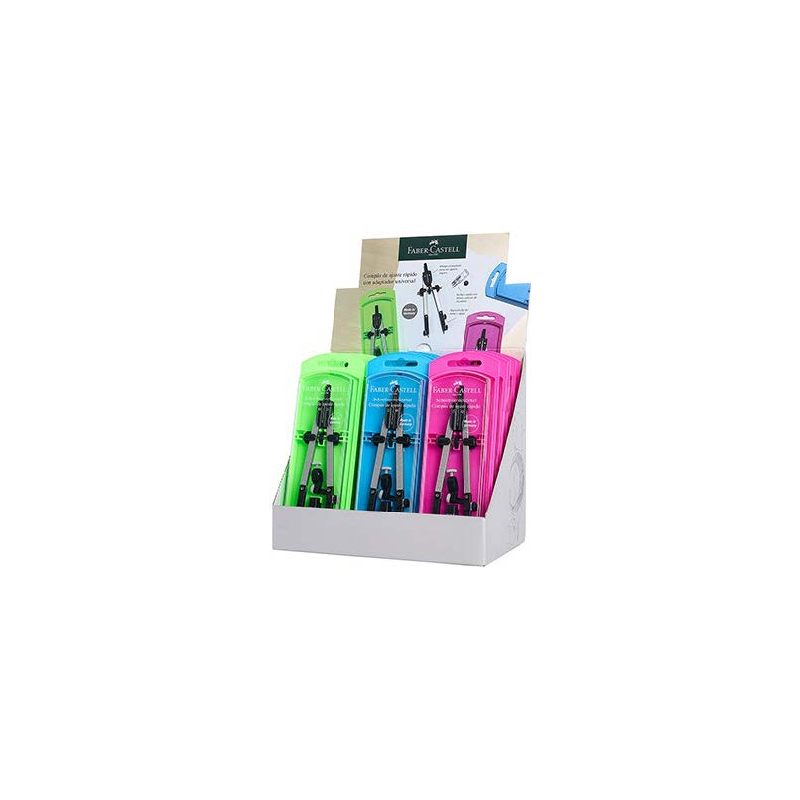 Faber-Castell Expositor de 15 Compases de Ajuste con Tornillo Central - Articulaciones en ambos Brazos - Adaptador Universal - B