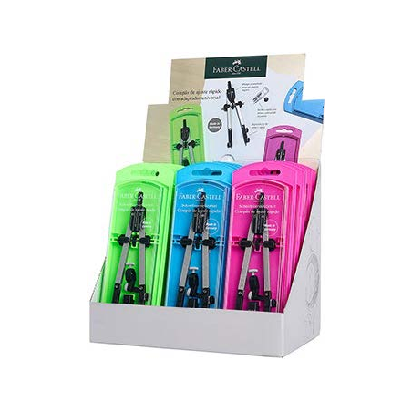 Faber-Castell Expositor de 15 Compases de Ajuste con Tornillo Central - Articulaciones en ambos Brazos - Adaptador Universal - B