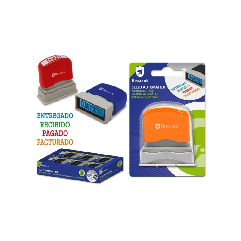LOT de 12 Tampon auto-encreur Bismark - Modèles : Livré, Reçu, Encaissé et Facturé - Différentes couleurs pour les différencier