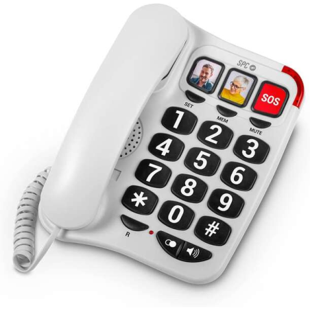 Téléphone fixe SPC pour seniors - Touches XXL - Appels One Touch - Volume de sonnerie 93Db - Compatible avec les appareils audit