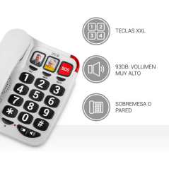Téléphone fixe SPC pour seniors - Touches XXL - Appels One Touch - Volume de sonnerie 93Db - Compatible avec les appareils audit