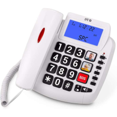 Téléphone Fixe Senior SPC Confort Volume 2 - Touches Extra Larges - Mémoire Directe avec Photo - Grand Volume de Sonnerie - Sign