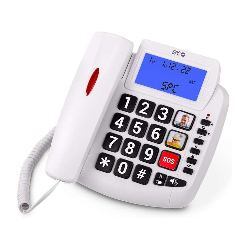 Téléphone Fixe Senior SPC Confort Volume 2 - Touches Extra Larges - Mémoire Directe avec Photo - Grand Volume de Sonnerie - Sign