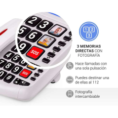 Téléphone Fixe Senior SPC Confort Volume 2 - Touches Extra Larges - Mémoire Directe avec Photo - Grand Volume de Sonnerie - Sign