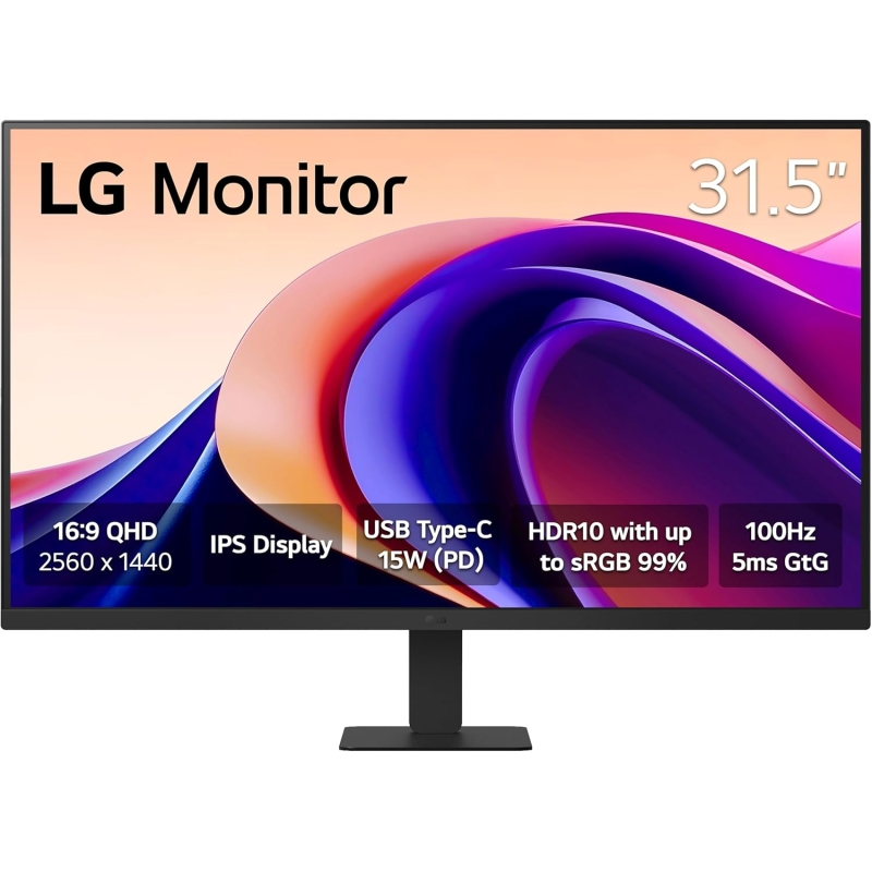 Moniteur LED LG 31,5" IPS QHD HDR10 100 Hz - Temps de réponse de 5 ms - Angle de vision de 178° - 16:9 - HDMI, USB-C - VESA 100
