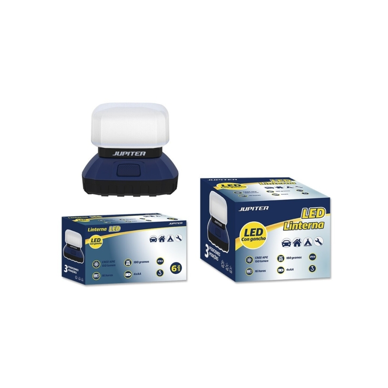 Lanterne de camping LED Jupiter CREE-XPE 150 lm - 3 intensités - Résistance IPX4 - Fonctionne avec 4 piles AA (non incluses) - B