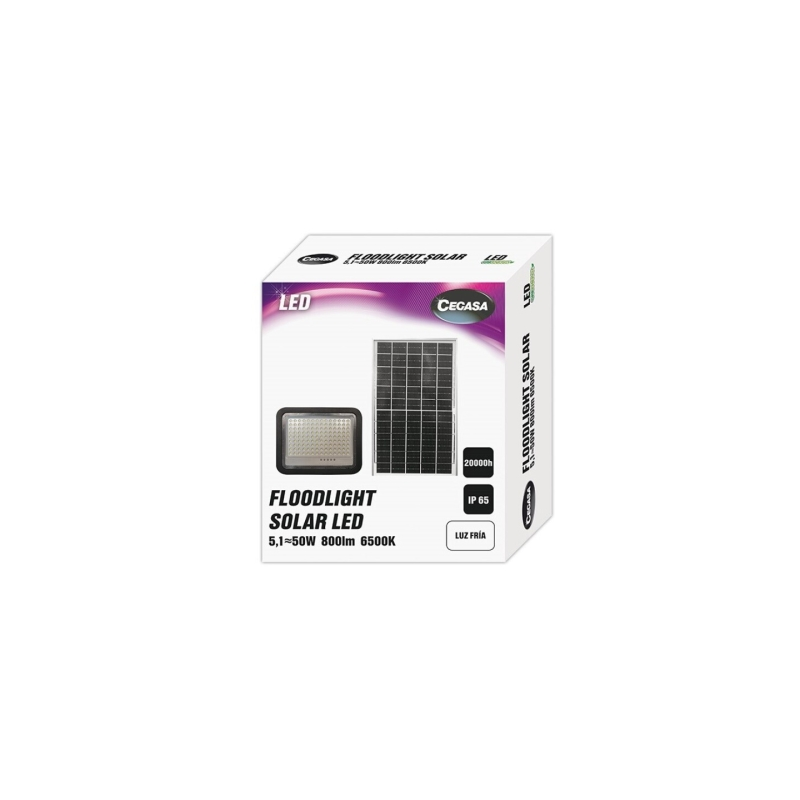 Projecteur LED solaire Cegasa 800 lm 6 500 K - Panneau solaire intégré 5 V-6 W - Autonomie jusqu'à 12 h - Résistance IP65