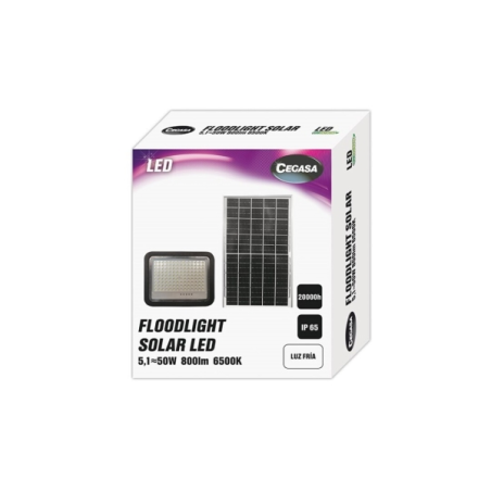 Projecteur LED solaire Cegasa 800 lm 6 500 K - Panneau solaire intégré 5 V-6 W - Autonomie jusqu'à 12 h - Résistance IP65