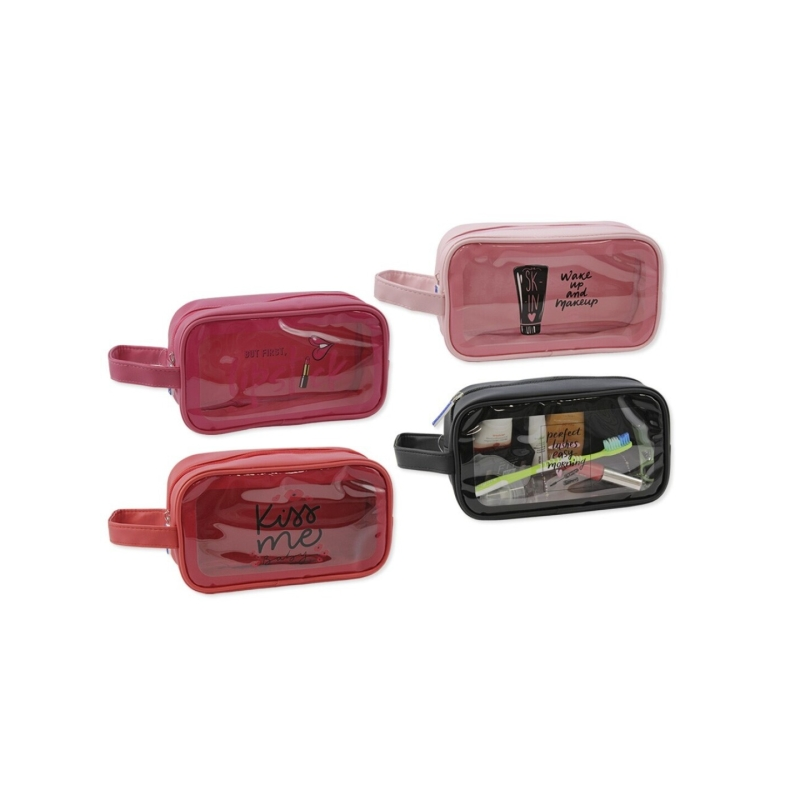 LOT de 12 Trousse de maquillage lézard avec fenêtre transparente - Poignée de transport - En PVC - Dimensions : 22 x 18 x 8 cm -