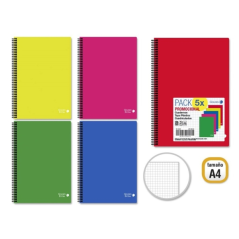 Pack de 5 cahiers A4 Golden Basic 80 feuilles 90 g/m² quadrillé 4x4 - Idéal pour les étudiants - Couverture en polypropylène - C