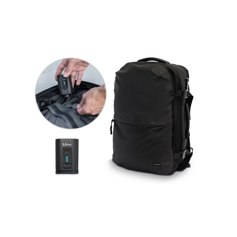 Sac à dos de voyage sous vide Lagart 20 L extensible jusqu'à 42 L - Dimensions : 48 x 30 x 20 cm - Aspirateur inclus - Poche arr